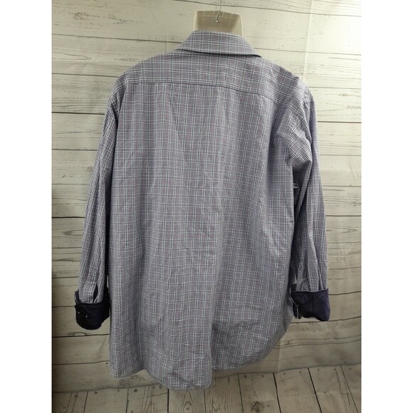 Bristol & Bull Mens Button Front Shirt white Purple Plaid Contrast Collar Sz 3XL - Picture 4 of 9
